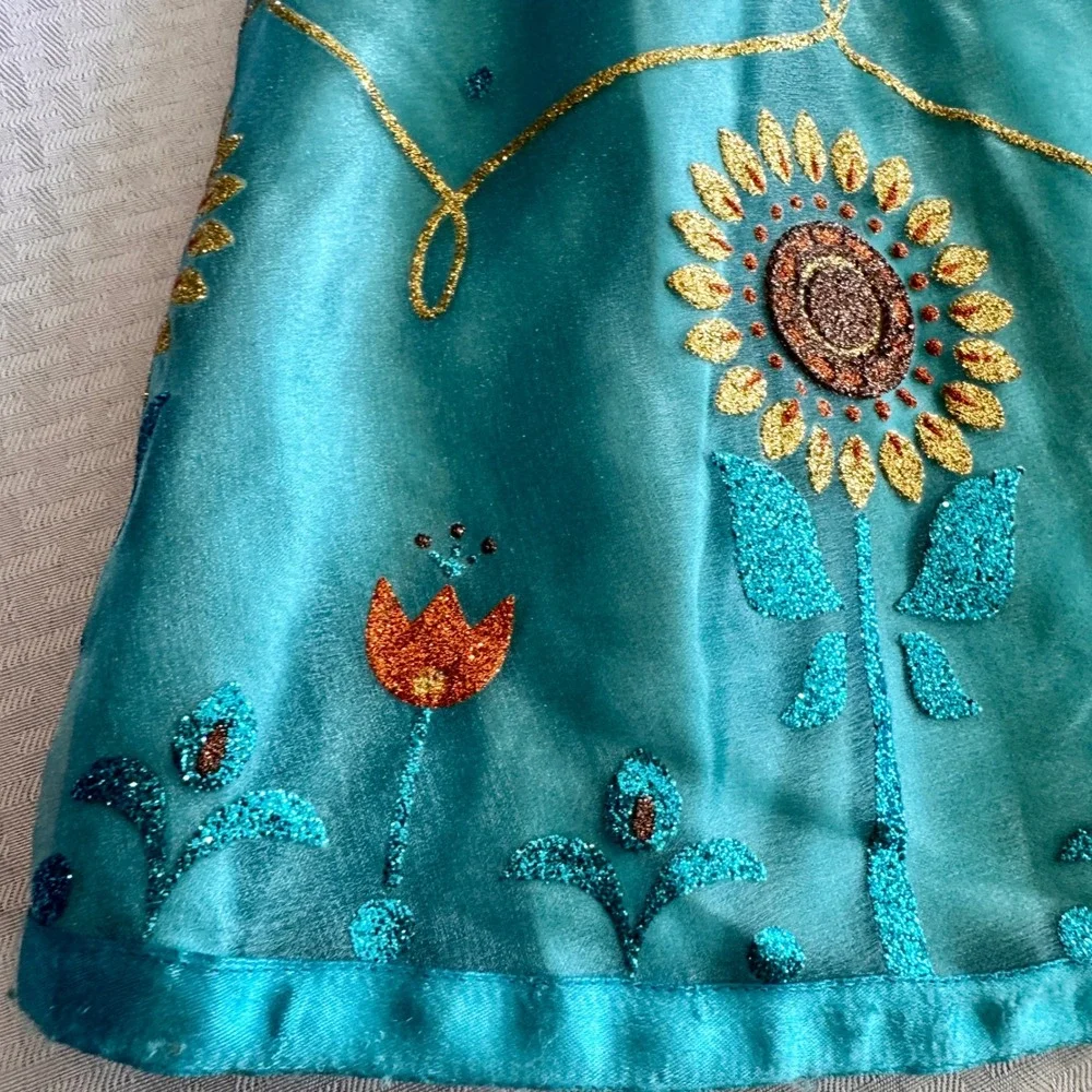 Disney Parks Frozen Fever Anna Costume Dress Sunflower Girls Size S 7-8 Teal - Picture 9 of 16
